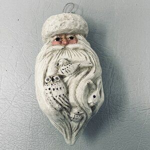 Handmade P Schifferl Santa Ornament Woodland Birds Owls Winter Rustic Christmas